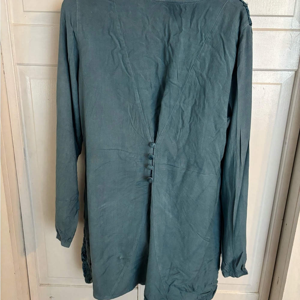 Soft Surroundings Teal Embroidered Blouse - Picture 4 of 5